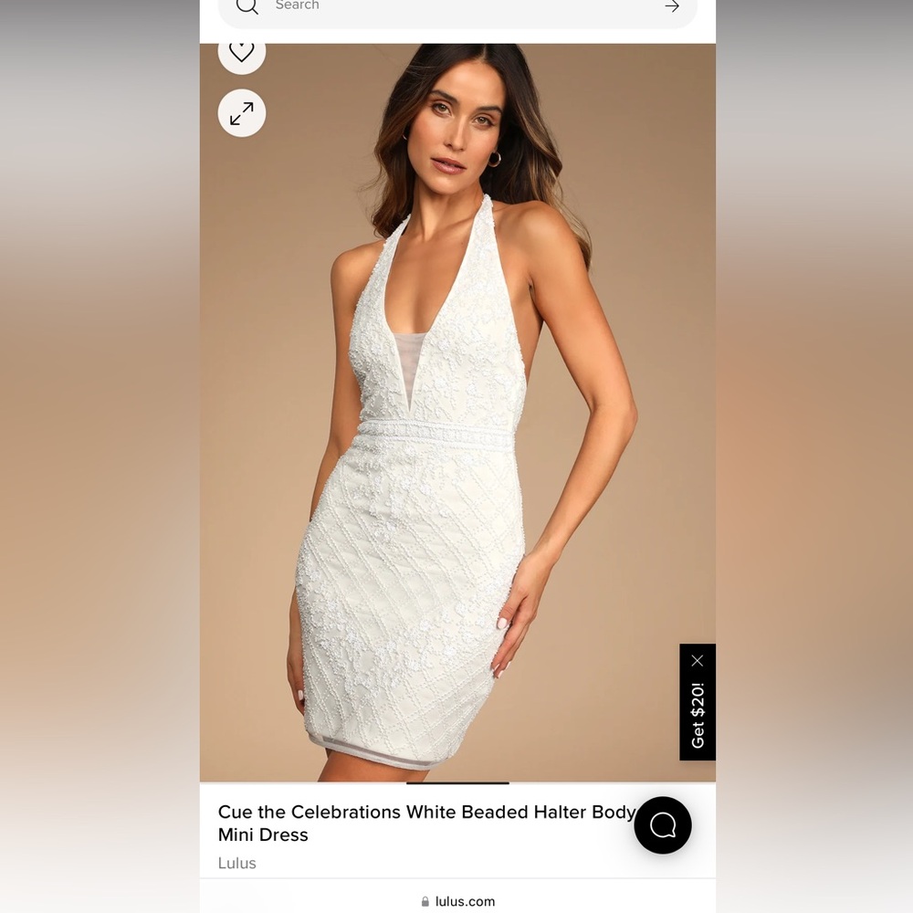 Lulu's White Beaded Halter Bodycon Mini Dress Bridal NEW WITH TAGS size XL